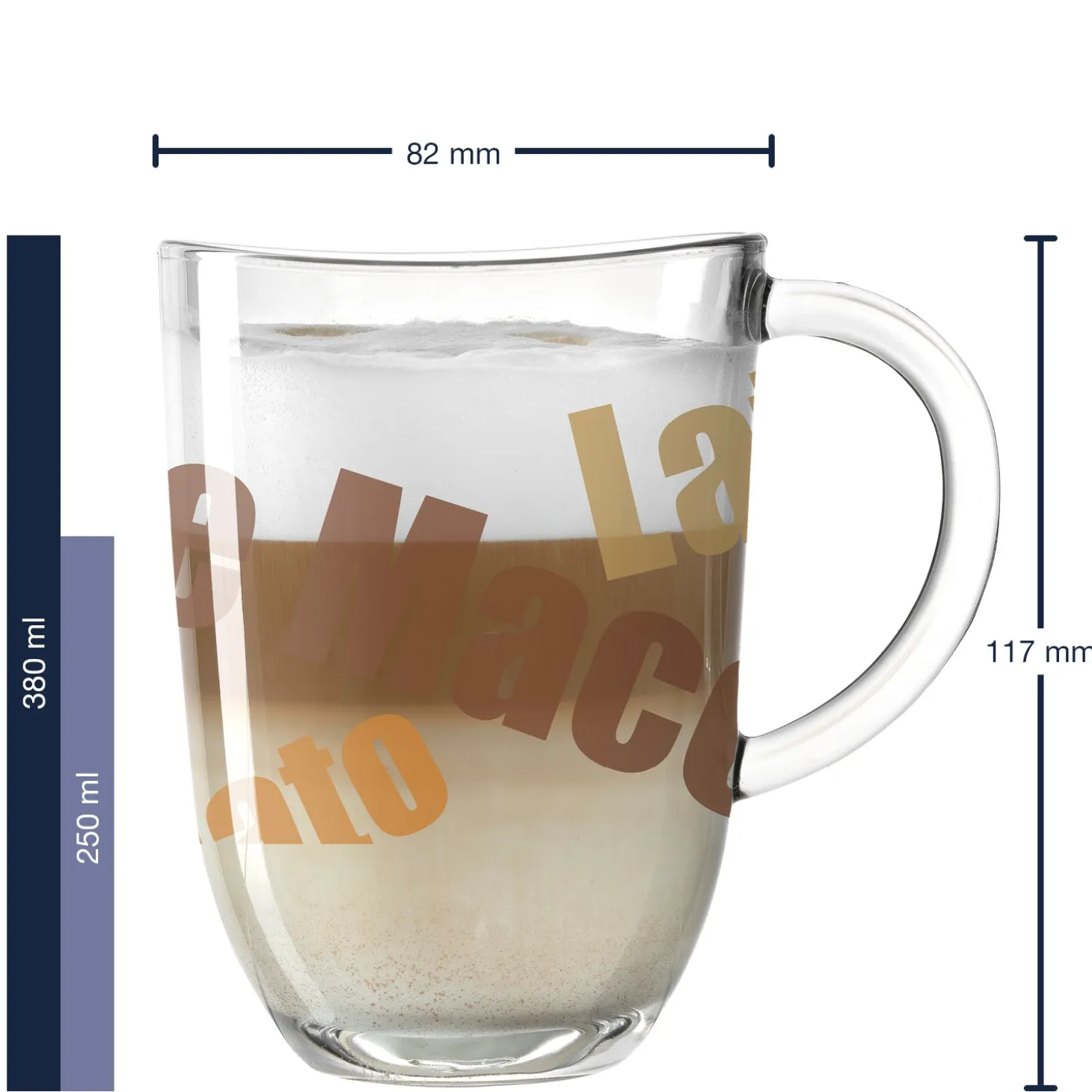 2 Latte Macchiato Tassen NAPOLI 380 ml 3 farbig + 2 Löffel