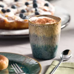 Keramikbecher MATERA 300ml beige/anthrazit/blau 4er-Set