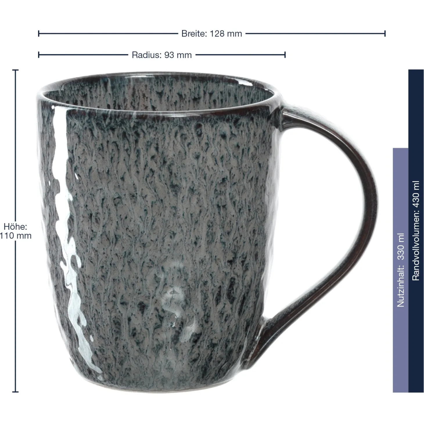 Keramiktasse MATERA 430 ml anthrazit 6er-Set