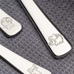 Kinderbesteck BAMBINI 4-teilig silber Krokodil, Elefant, Löwe