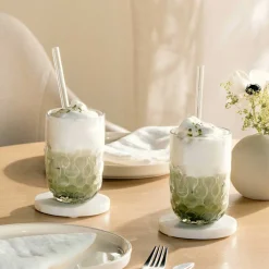 Matcha Latte Gläser GOCCE mit Glastrinkhalm 4-teilig